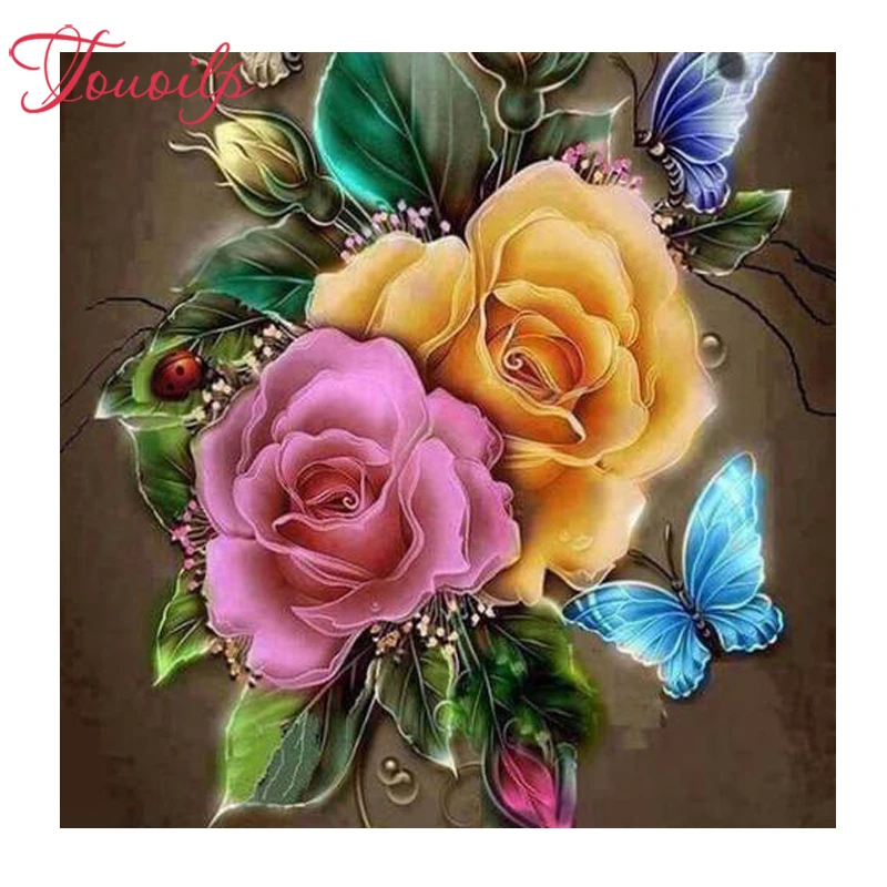 Алмазная вышивка сделай сам с красивыми розовыми и желтыми розами 5d алмазная