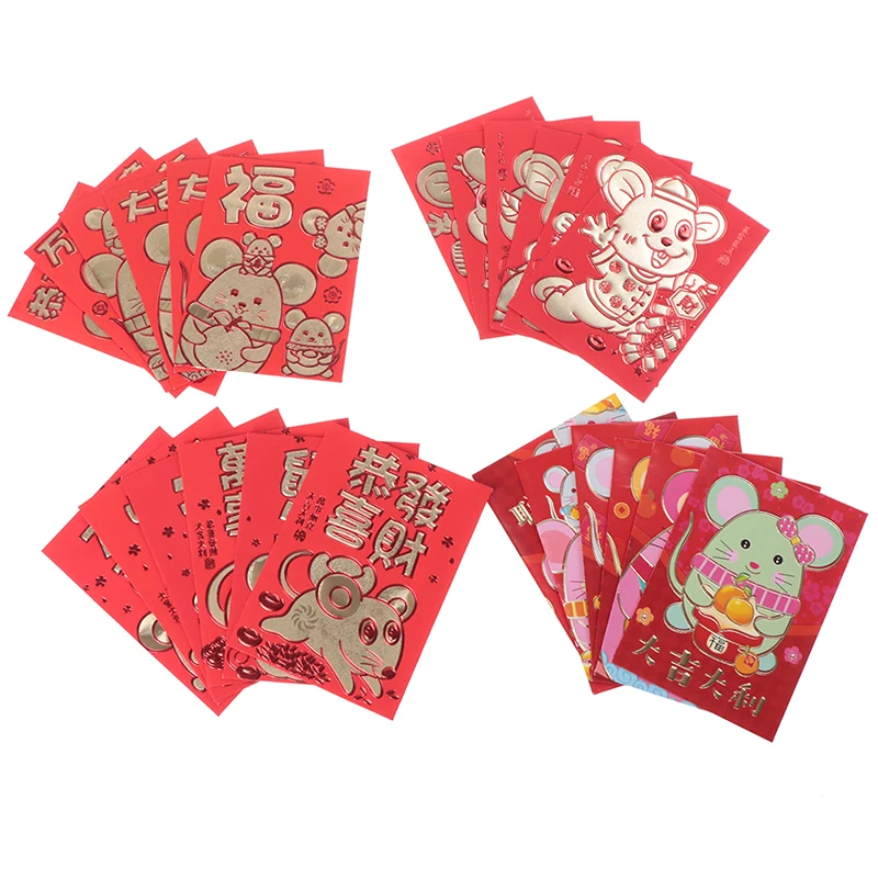 6 шт. китайские милые крысы элемент праздничный красный конверты подарочная