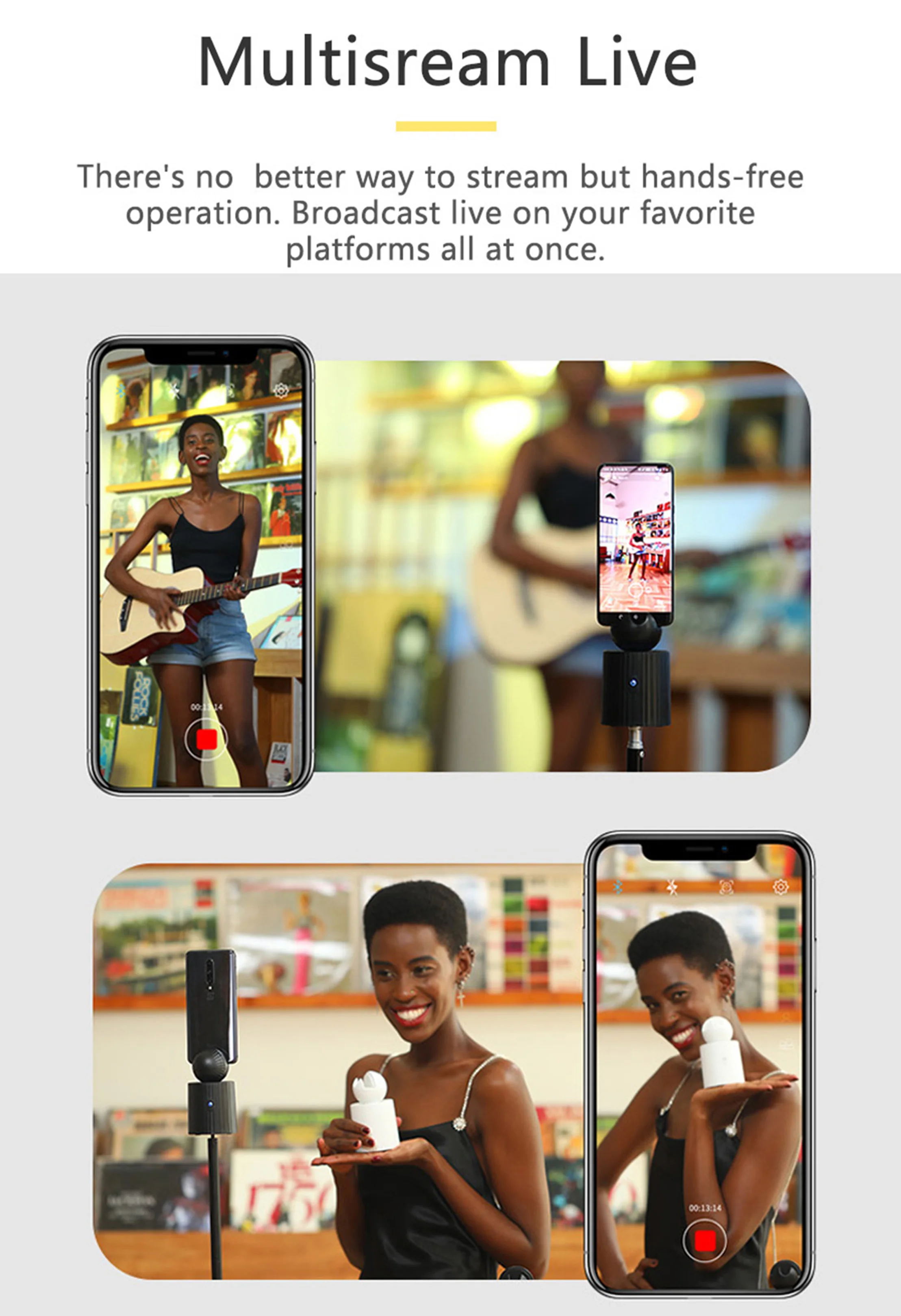 Rechargeable Smart Portable Selfie Stick 360°Rotation Auto Face Object Tracking Camera Tripod Holder Shooting Phone Mount | Электроника