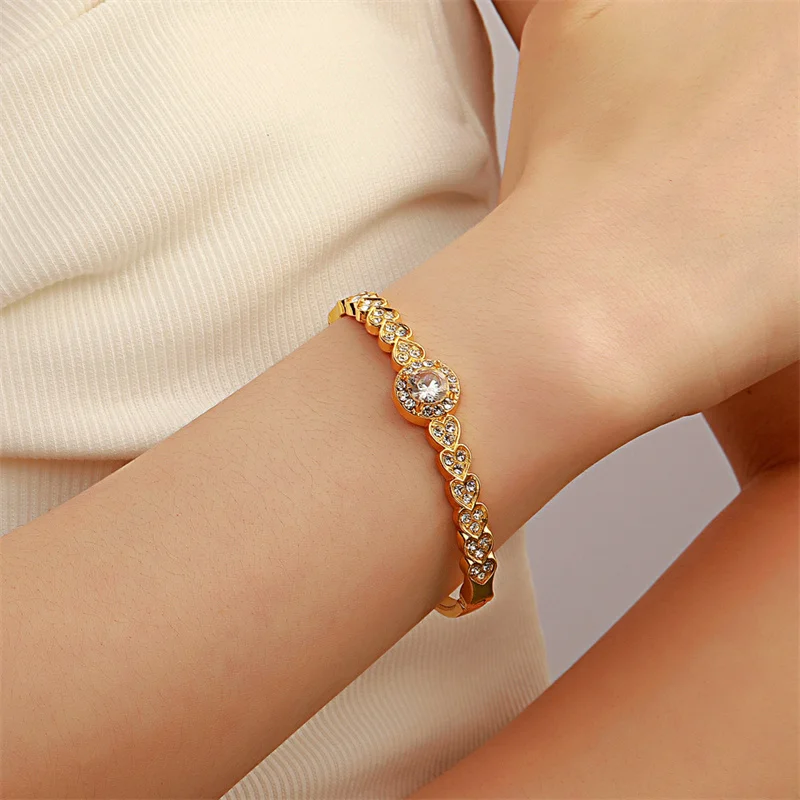 

Fashion Simplicity Rhinestone Charm Couple Bangles Vintage Crystal Love Bracelets for Women Jewelry Gifts
