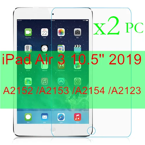 For iPad Air 3 10.5 2 шт Защитное стекло для apple ipad air 1 2 pro 9,7 10,5 устойчивая к царапинам Защита экрана для ipad 2, 3, 4 стеклянная пленка - Цвет: For iPad Air 3 10.5