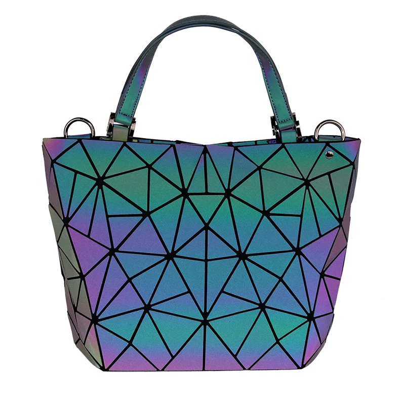 Korean version of the new geometric rhombic package PU luminous bucket bag female shoulder diagonal | Багаж и сумки