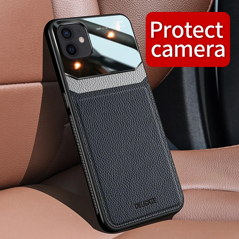 

Phone Case For iPhone 11 12 13 Pro Max 7 8 Plus XS XR Anti-fall Protective sleeve 2021 News Camera Protect Leather Brown Black