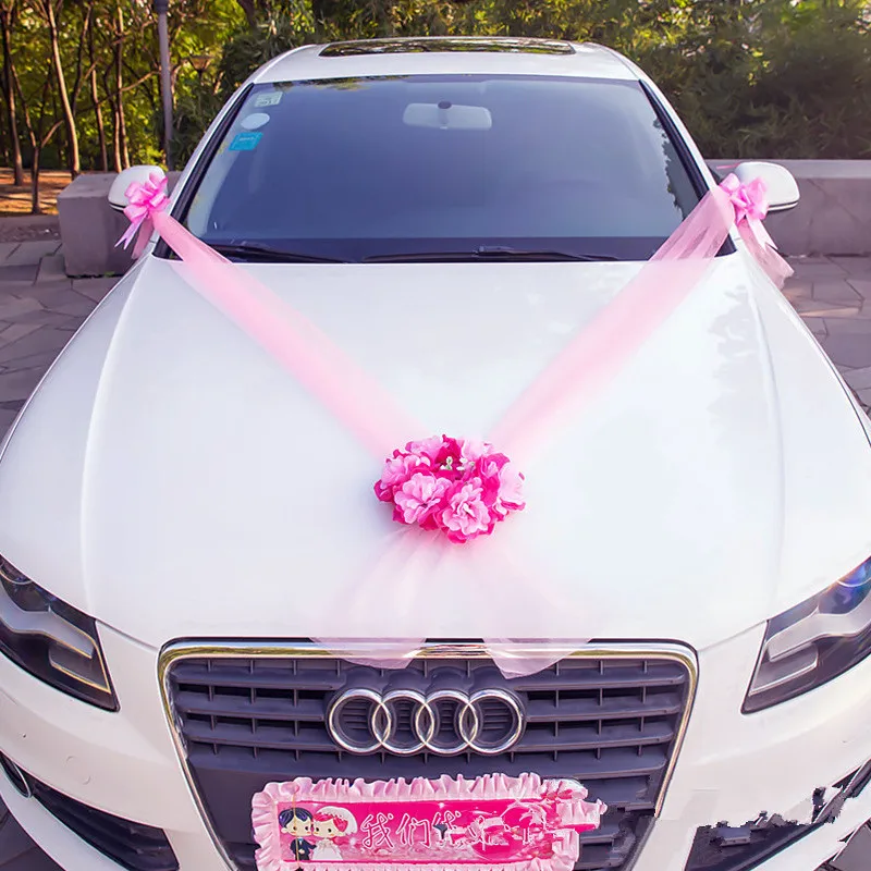 

1 набор цветочных сердечек, свадебные Автомобильные украшения, набор, искусственный шелк, цветок, лента, луки, сделай сам, свадебные принадле...