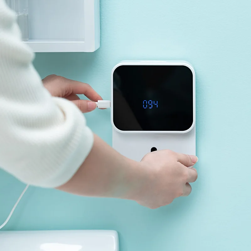 

280ml Automatic Liquid Soap Dispenser Touchless Sensor LED Temperature Display Wall Mounted Foam Hand Washer