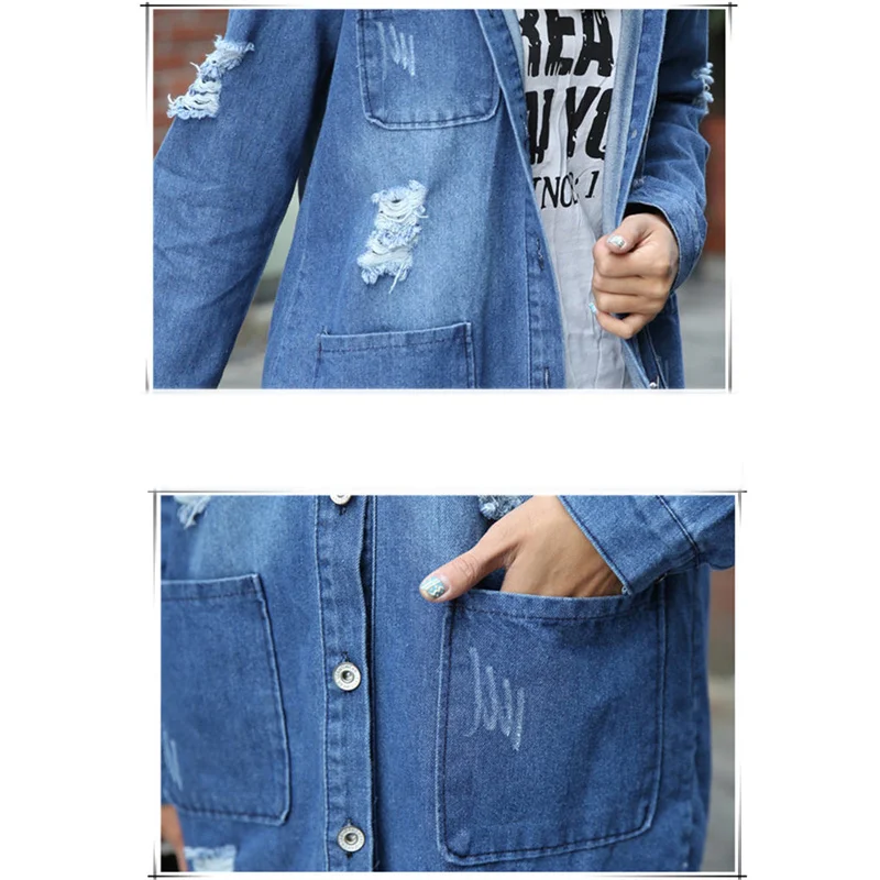 

2021 New Denim Jacket Women Spring Autumn Plus Size 5XL Loose Temperament Tops Korean Version Hole Fashion Long Denim Coat GH419