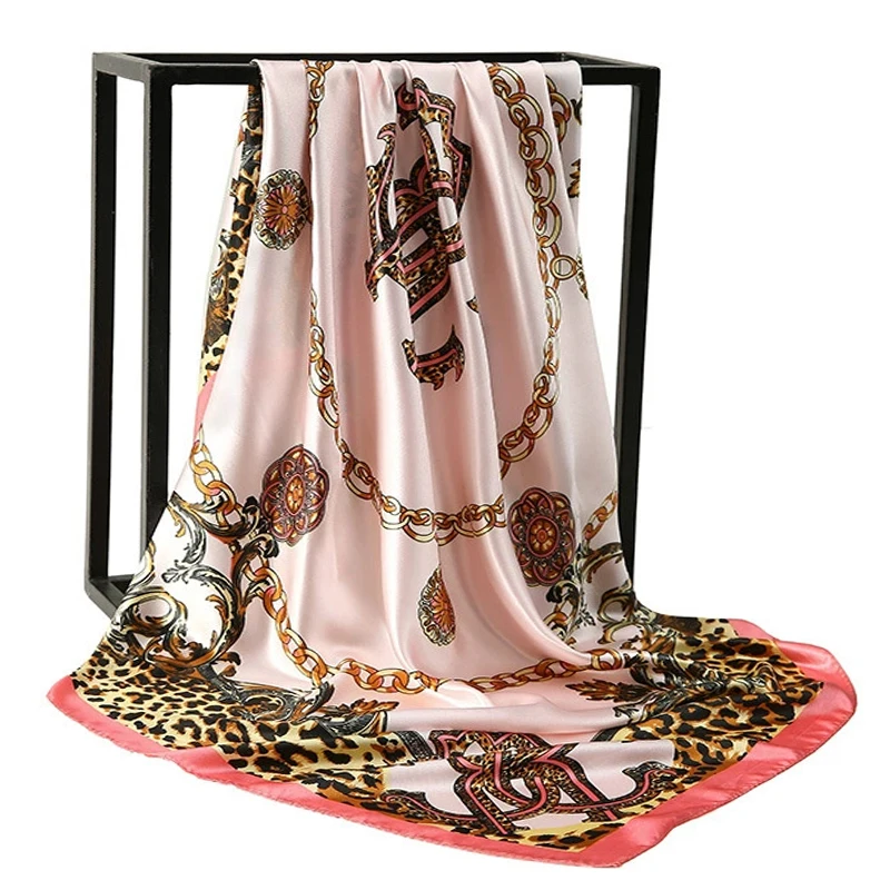 

90*90CM Print Headcloth Luxury Sunscreen Silk Scarves Fashion Spring summer Muslim Bandannas Kerchief Popular Square Shawl pareo