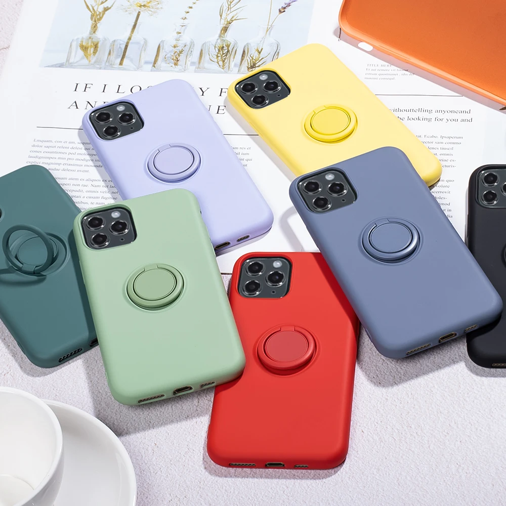 Силиконовый чехол для телефона iPhone 12 11 Pro Max 10 X XS XR Магнитный с кольцом-держателем