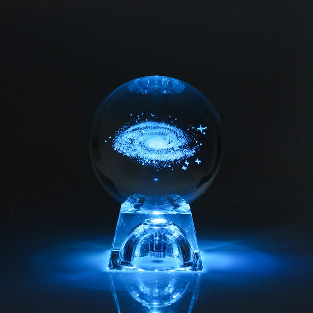 

6cm 3D Engraved Galaxy solar system Crystal lamp night light luminous Craft Glass round Sphere Home office table Decor lamp Gift