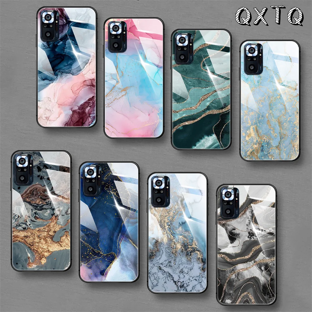 

Marble Pattern Fashion Vintage Tempered Glass Smart Phone Case For Xiaomi Redmi Note 7 8 9 10 K 30 40 S A C T 5G Pro Cover Cell