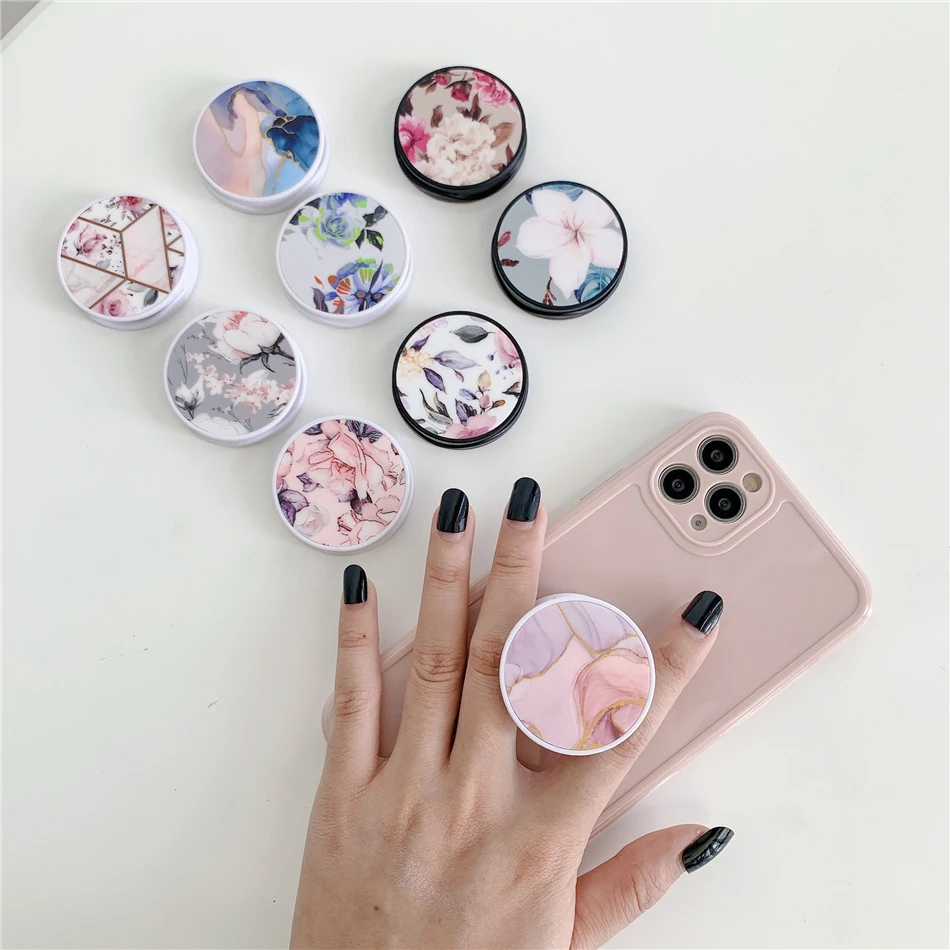 flower expanding phone stand grip finger rring support anti fall round foldable phone holder floral for iphone 12 accessories free global shipping