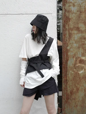 Женский свободный черный жилет с пряжкой Irregualr новый модный без рукавов