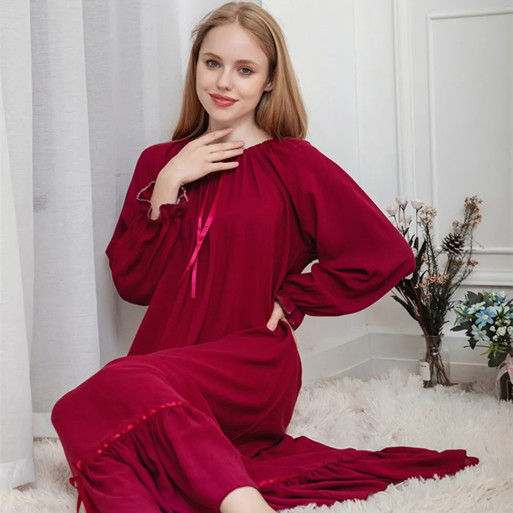 

Fdfklak M-XXL plus size women nightwear Spring autumn new cotton long nightgown night dress winter nighties for women sleepwear