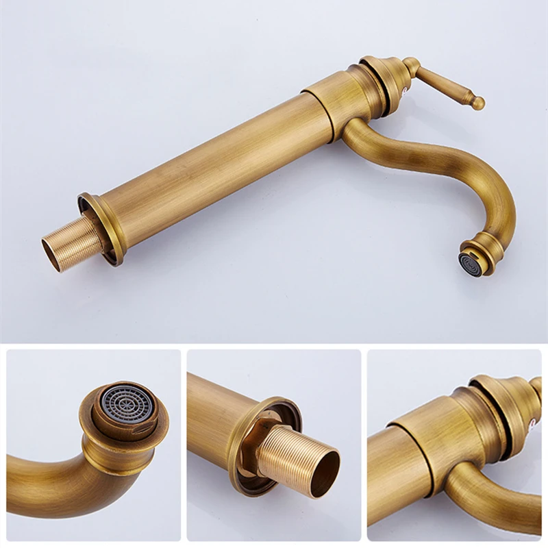 Смесители для умывальника античный медный кран раковины с одним гнущимся