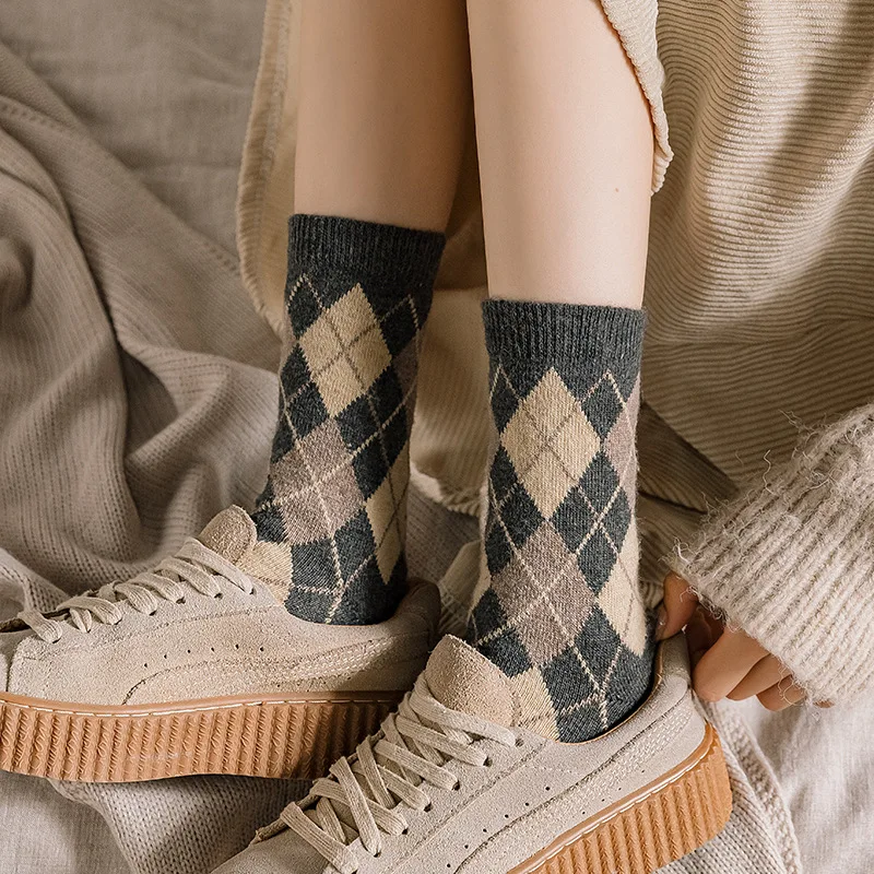 Хит продаж клетчатые женские носки 30% шерсть кашемир зимние Утепленные короткие