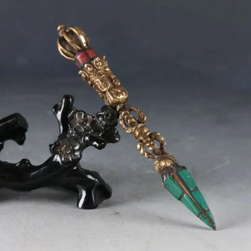 Старый тибетский буддистский храм Медь & CloisonnePestle Ваджра Экзорцизм Magic DY0468|Статуи