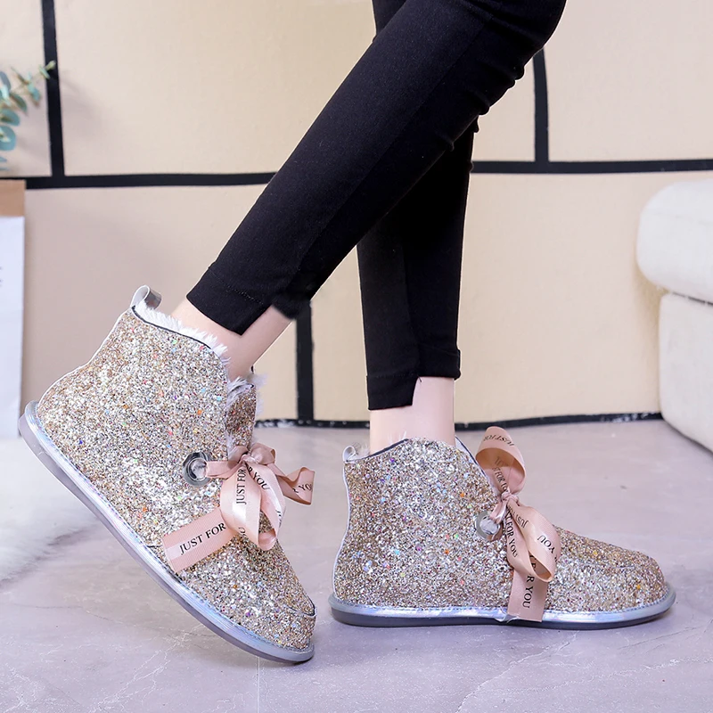 Rimocy Мода цвета: золотистый серебристый с блестками женские ботильоны Сгущает