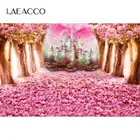 Розовый весенний фон для фотосъемки с изображением радужного замка лепестков цветов деревьев дороги ребенка фотозона Живописный фон для фотосъемки