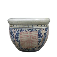 china old old porcelain blue and white glazed red fu zi arhat cylinder flowerpot
