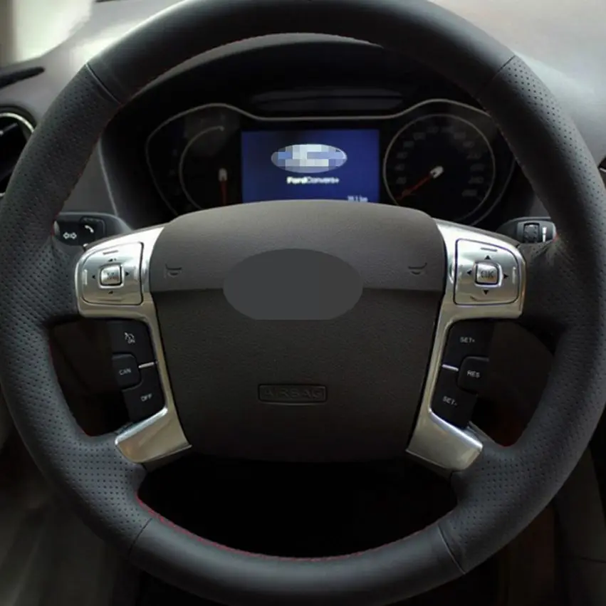 black artificial leather steering wheel covers hand stitched car steering wheel cover for ford mondeo mk4 2007 2012 s max 2008 free global shipping