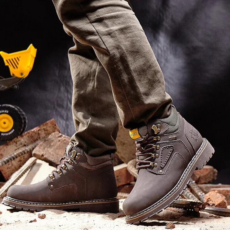 Модные английские кожаные мужские ботинки в стиле ретро очень теплые зимние