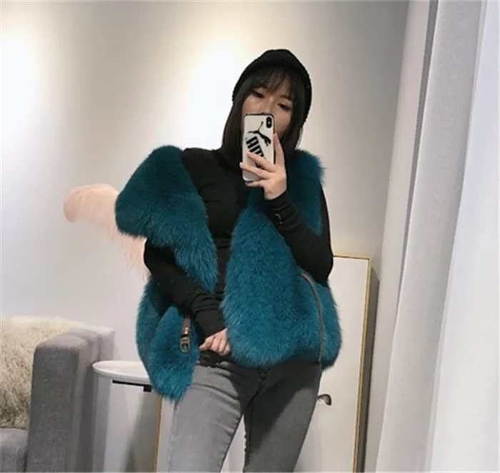 Winterjas dames натуральный Полный Пелт Настоящий Лисий Мех жилет костюм воротник женский натуральный Лисий жилет Зимний Средний Waiscoat