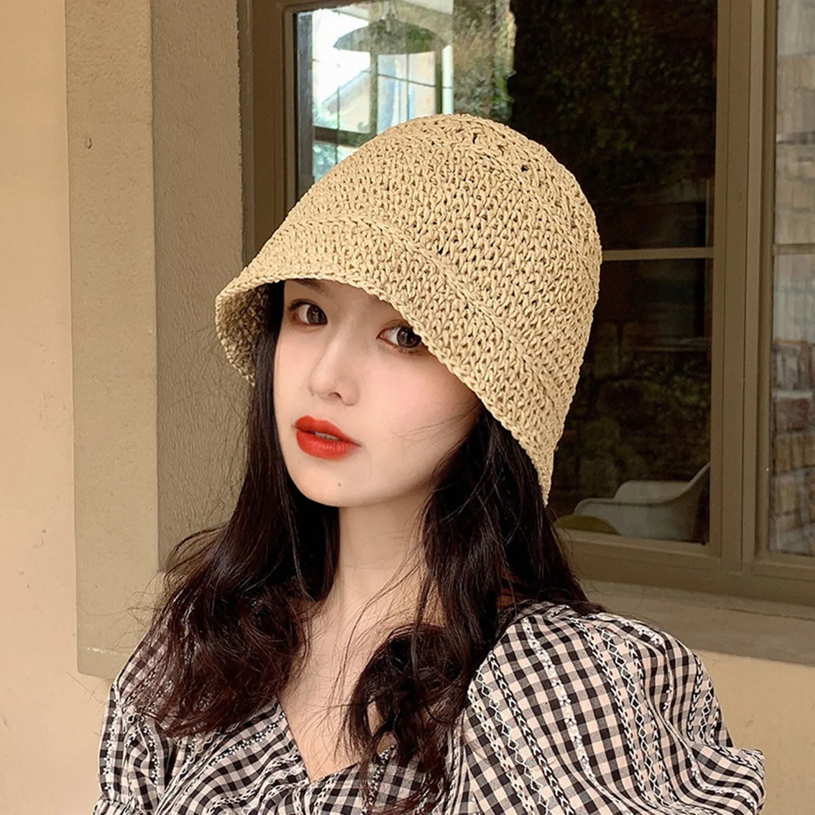 

Women Sunshade Hat Without Eaves Hollow Out Outdoor Beanie Sun Beach Casual Headwear Summer Cool Caps Women Straw Sunhat 2021