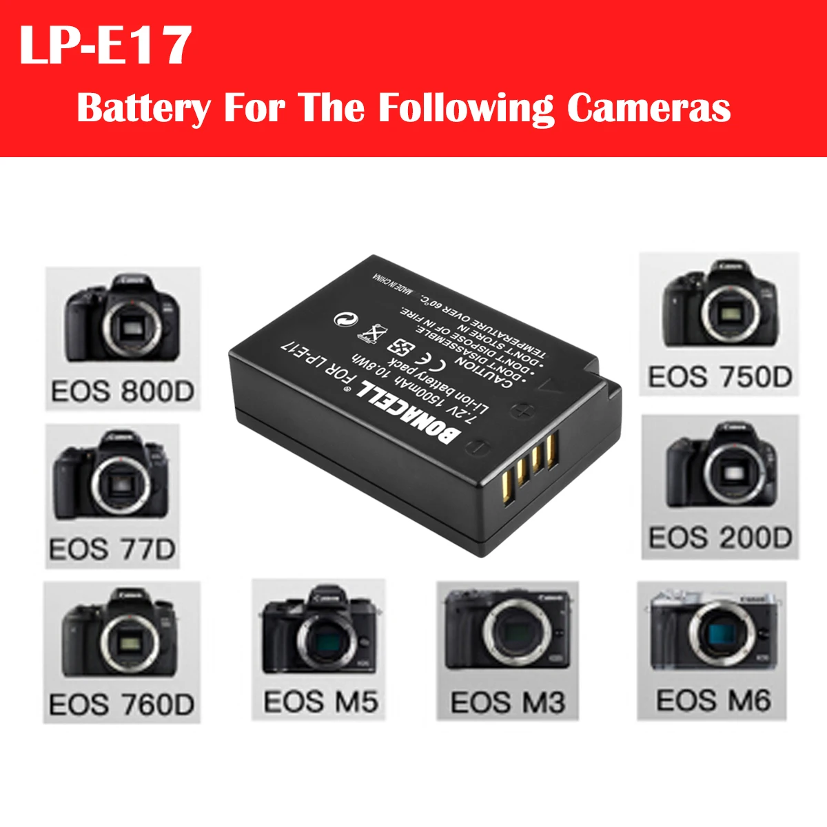 Батарейка для фотоаппарата bonacell 1500 мАч с ЖК-дисплеем и USB-зарядкой Canon EOS M3 M5 M6 750D 760D