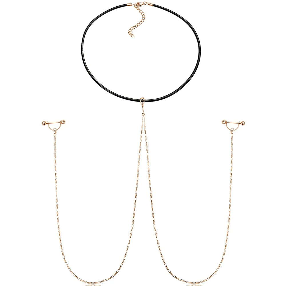 Кольца-штанги для сосков с цепочкой и кожаным ожерельем кольцо ювелирные изделия