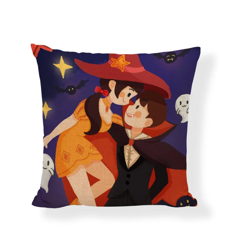 Хэллоуин Ева мультфильм ведьма Печать Голубая Подушка Набор Тыква