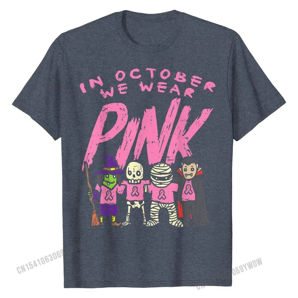 Октября мы одежда Розовый ведьма скелет Хэллоуин Рак молочной железы футболка