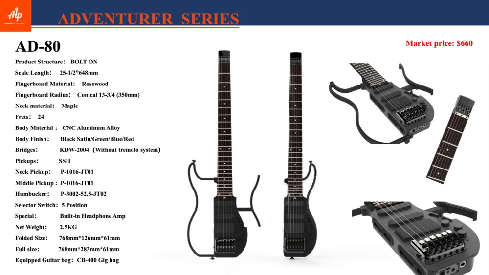 Электрогитара ALP без головы Explorer портативная складная электрогитара для