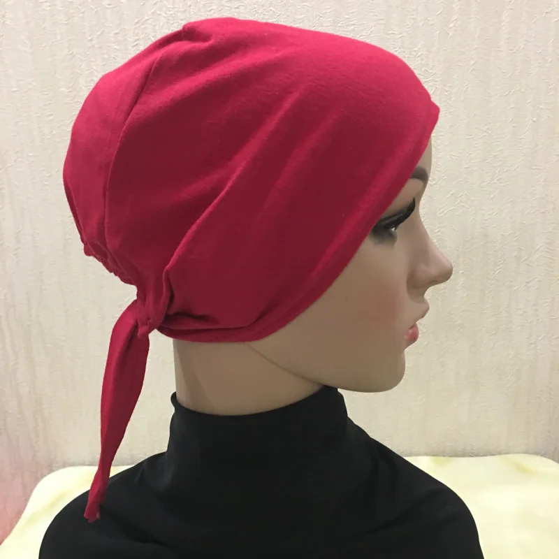 Сплошной цвет хлопок под шарф внутренняя шапка хиджаб женская мусульманская