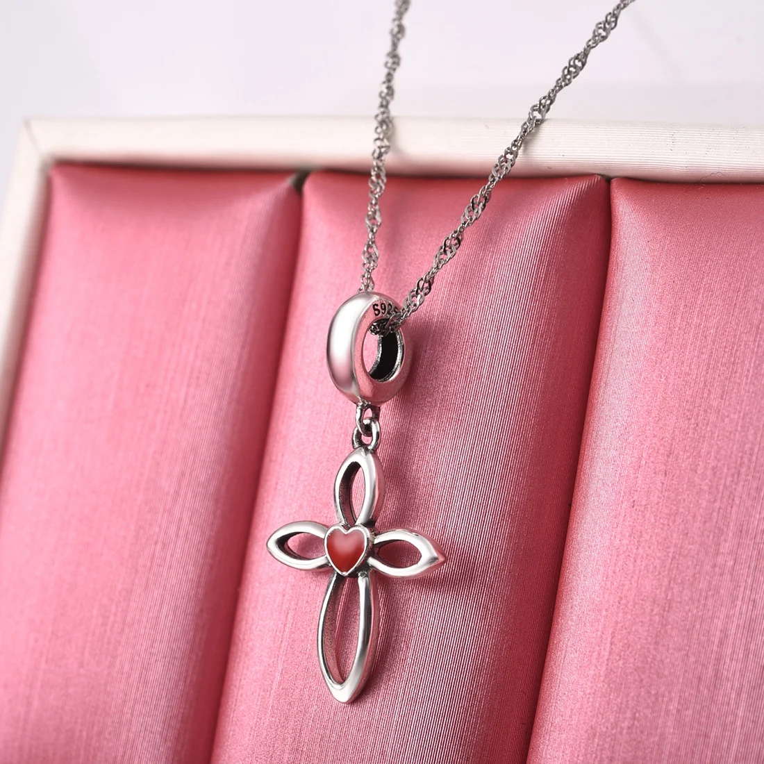 DALARAN Silver Cross Red Heart Pendants Charms Fit Bracelets Bangles DIY Jewelry 925 Women 2019 Hot Sale |