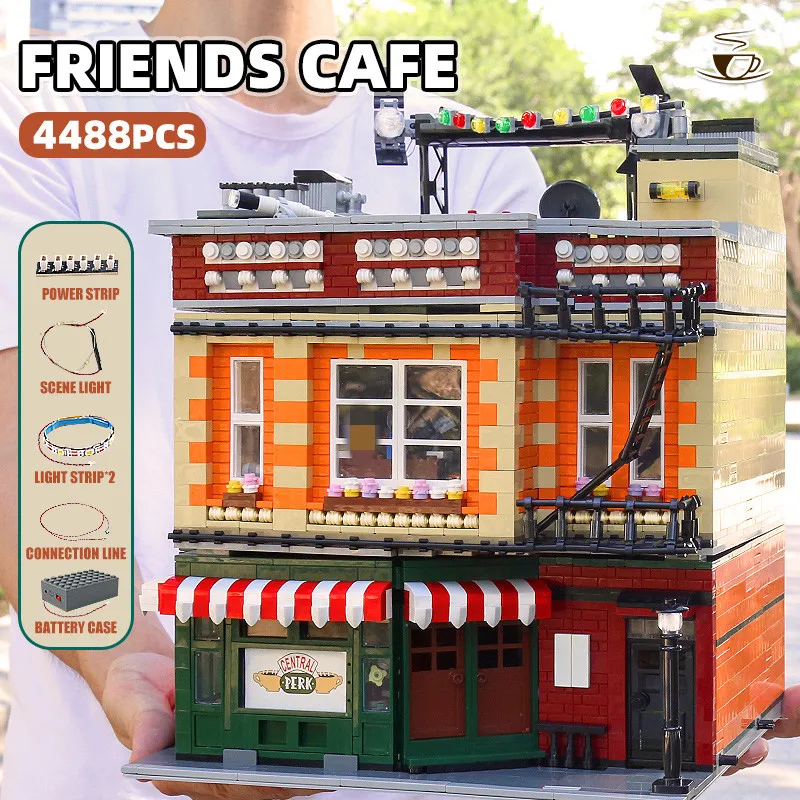 

MOULD KING Building Blocks Streetview MOC Central Perk Led Lights Assembly Stacking Bricks Kids Educational Toys Christmas Gifts