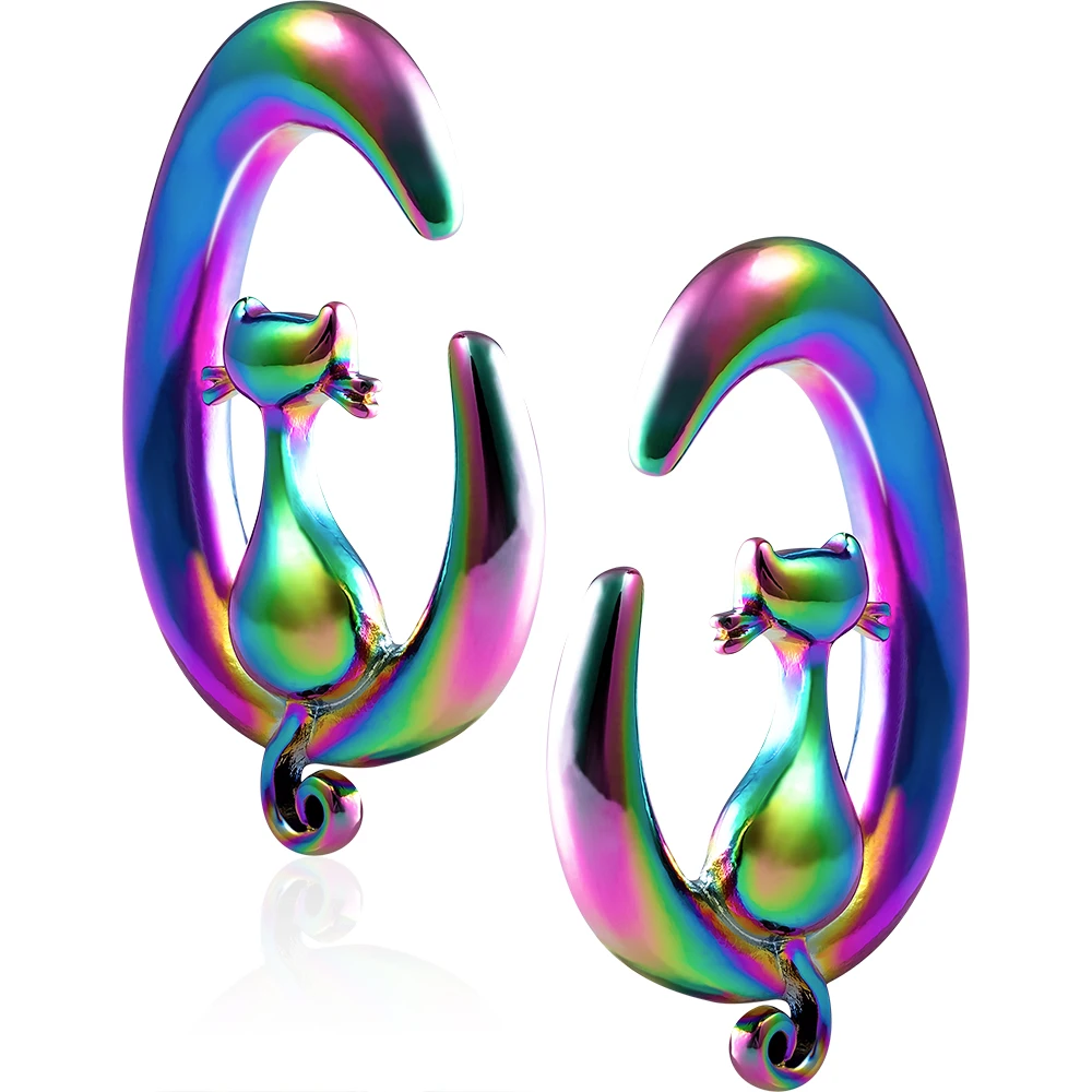 rainbow 1 пара кошачьи на Луне ушные утяжелители для женщин 316L из нержавеющей стали крутые тяжелые висячие ушные датчики грузики для ушей ювелирные изделия для пирсинга тела - Окраска металла: rainbow