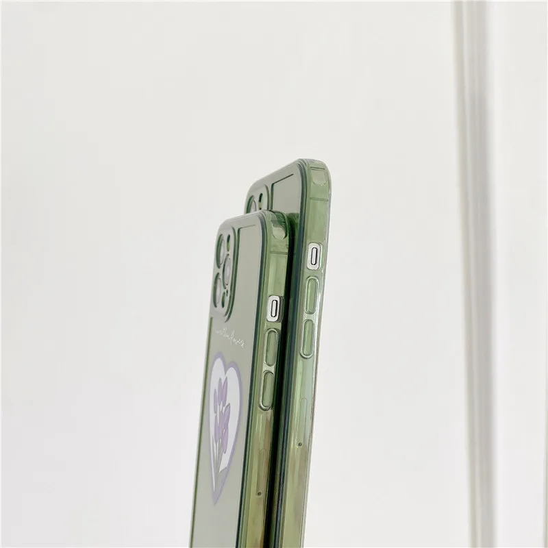 

Cute Flowers Premium Green Clear Phone Cases for iPhone 12 Pro Max 11 X XS MAX XR 7 8 Plus 12mini Soft TPU Silicon Back Cover