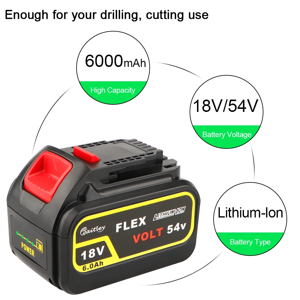 Waitley 18V 54V 6.0Ah DCB606 сменный литий ионный аккумулятор для DeWalt MAX XR 20V/60Vpower tool 6000mAh