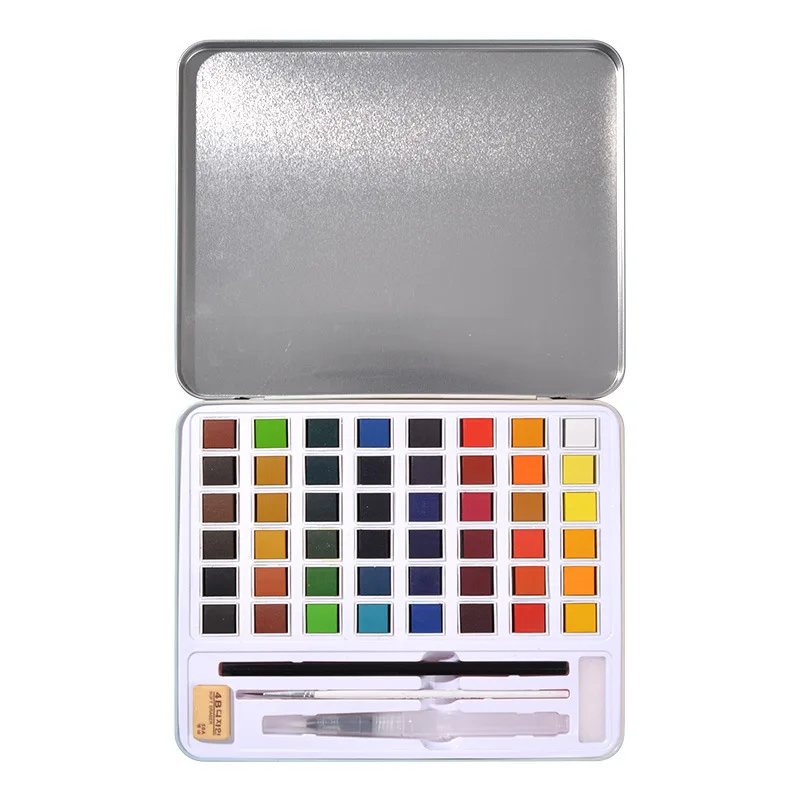36/48 Colors Solid watercolor paint set beginner pearlescent hand-painted iron box art supplies |