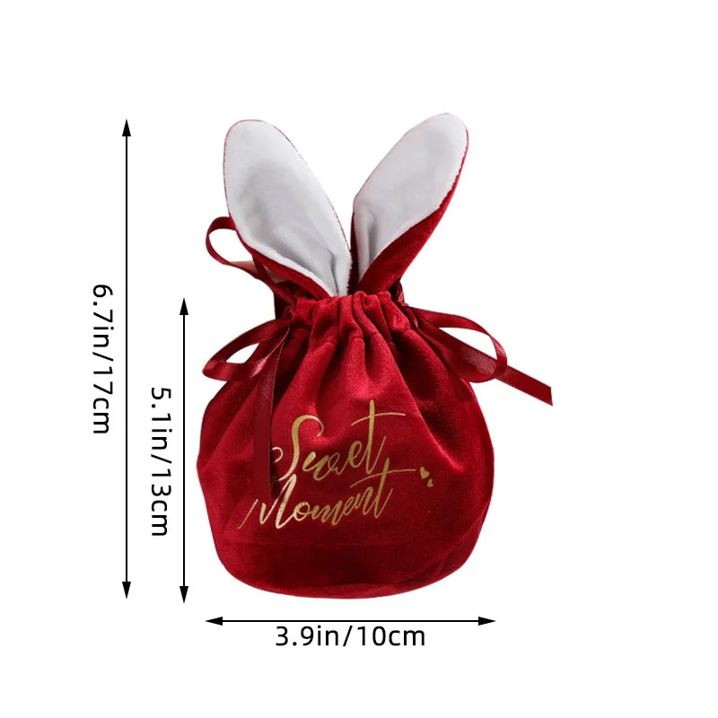 

1PC Cute Easter Bunny Chocolate Candy Bags Kawaii Drawstring Valentines Day Gift Packing Bag Long Ear Velvet Jewelry Organizer