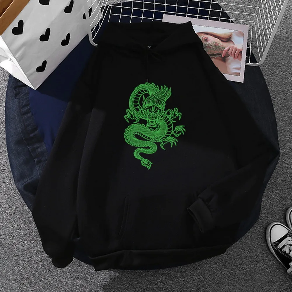 Cool Oversized Women Hoodies 90s Dragon Print Sweatshirt Womens Autumn Spring Streetwear Hooded Pullovers Hip Hop Hoody Hoodies