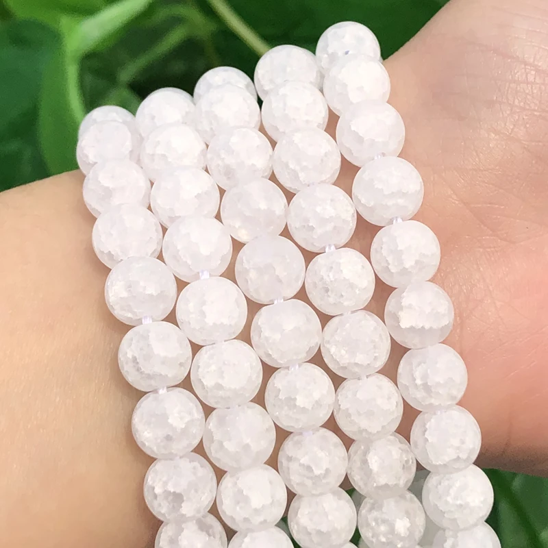 

Natural Stone Matte White Snow Cracked Crystal Beads Round Loose Beads For Jewelry Making 15'' Strand 4/6/8/10/12mm Diy Bracelet