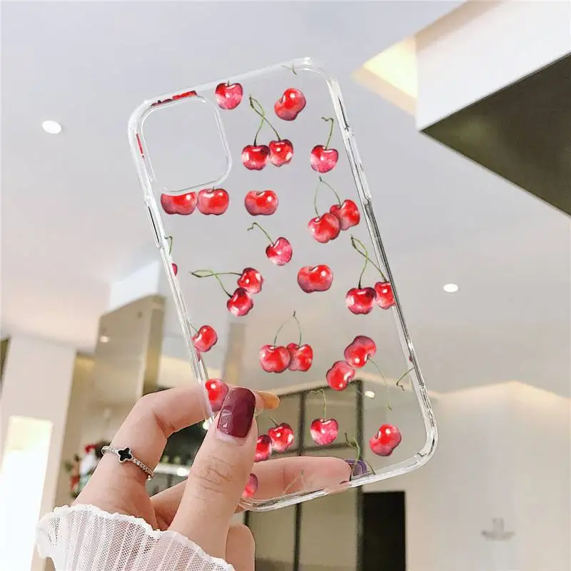 

Cute Strawberry Cherry Phone Case Transparent for iPhone 11 12 mini pro XS MAX 8 7 6 6S Plus X 5S SE 2020 XR
