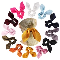fashion bows satin scrunchies elastic hair bands solid color rabbit ear hair ties rope girls ponytail holder hair accessories