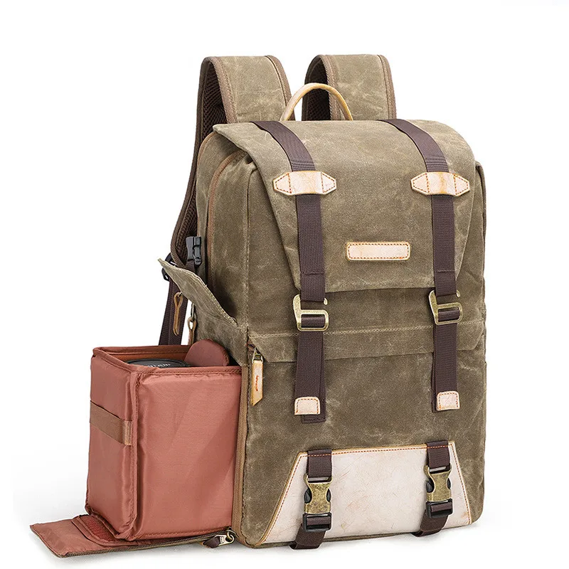 

Men's outdoor waterproof travel rucksack large capacity photographer backpack retro waxed canvas bag
