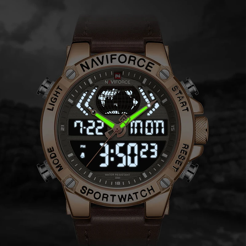 NAVIFORCE новые мужские часы Топ люксовый бренд кожа водонепроницаемые мужские спортивные часы кварцевые аналоговые цифровые часы мужские Relogio Masculino