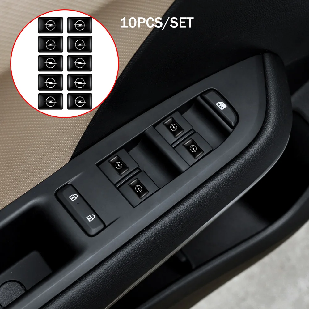 

10PCS 3D Epoxy Car Window Lift Button Sticker Steering Wheel Dashboard Decor Decal for OPEL Tigra Twintop Adam Zafira Karl Combo