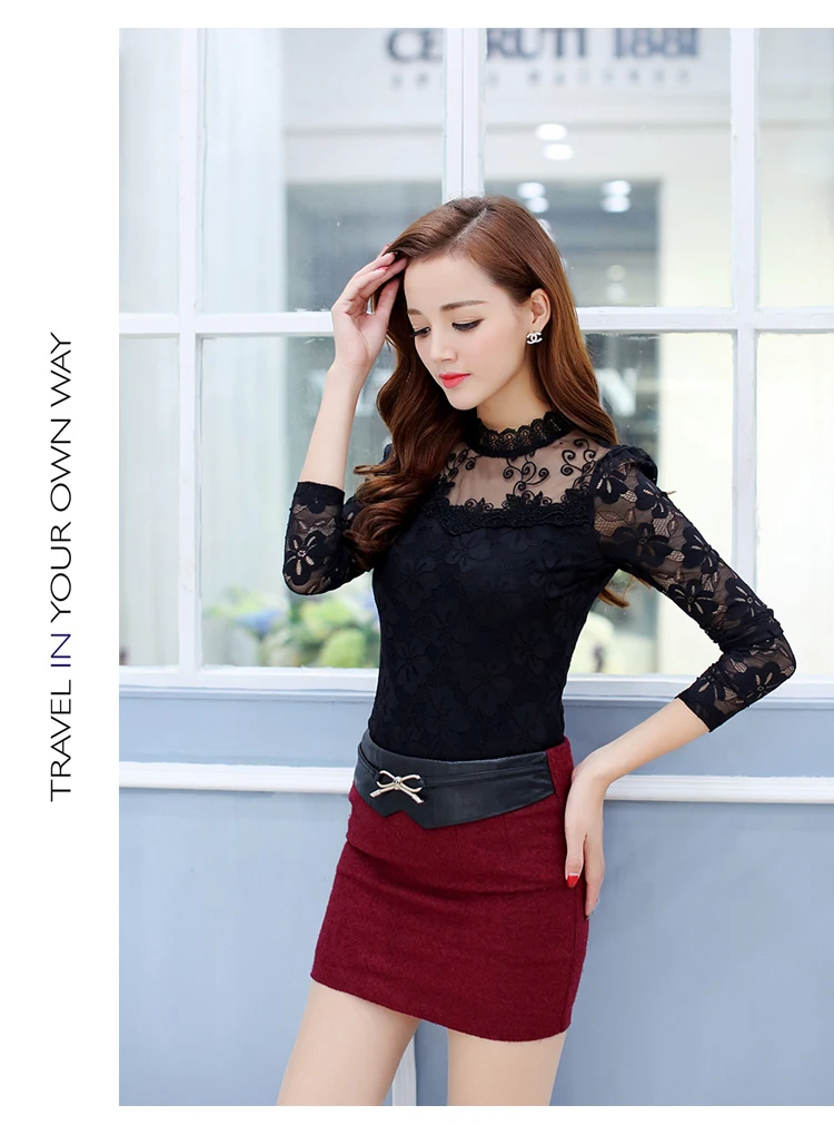 Блузка женская с длинным рукавом и воротником-стойкой на весну/осень |