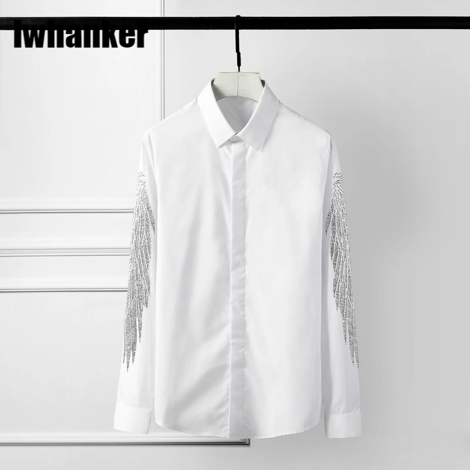 

Shirts Mens Plus Size 4xl Luxury Eagle Wings Hot Drill Long Sleeve Mens Dress Shirts Fashion Slim Casual Man Shirts