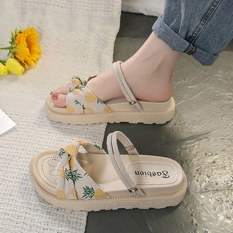 

Flat Shoes Female Med Slippers Soft Slides Beige Heeled Sandals Fashion Slipers Women Lady Platform Comfort Black Luxury 2021 Ru